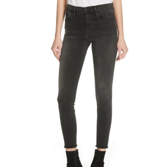 Frame Le High Raw Hem Ankle Skinny Jeans Black Wash Size 26 Q - Picture 1 of 9